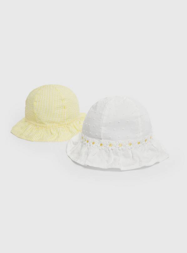 White & Yellow Daisy Hats 2 Pack Up to 3 mths